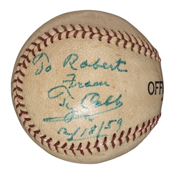 1959 Ty Cobb Single Signed and Inscribed "To Robert From Ty Cobb 12/18/59" Official League Baseball (PSA/DNA MINT 9)